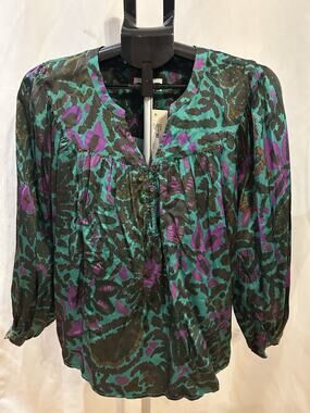 NWT Velvet Patterned Satin Blouse Women's size XS
